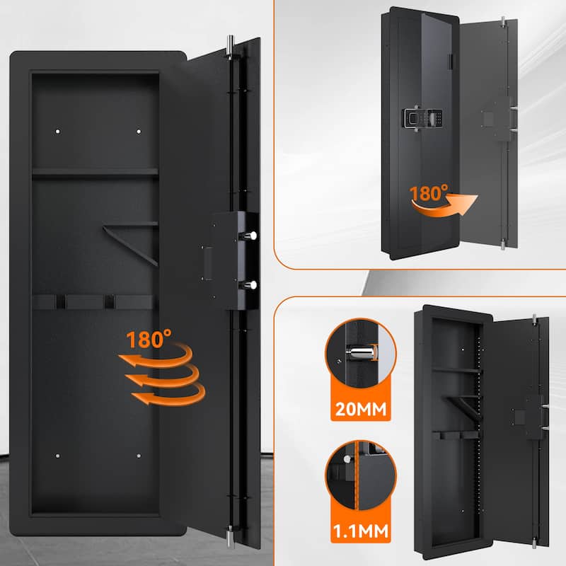 Roomfitters Wall Gun Safe: Quick-Access Rifle Safe with Removable Shelf and Digital Keypad (Black and Silver)