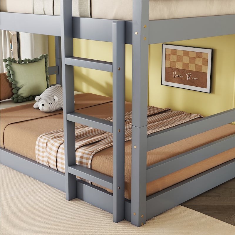 Triple Twin Bunk Bed with Dual Ladders & Guardrails (200lb Capacity per Level)
