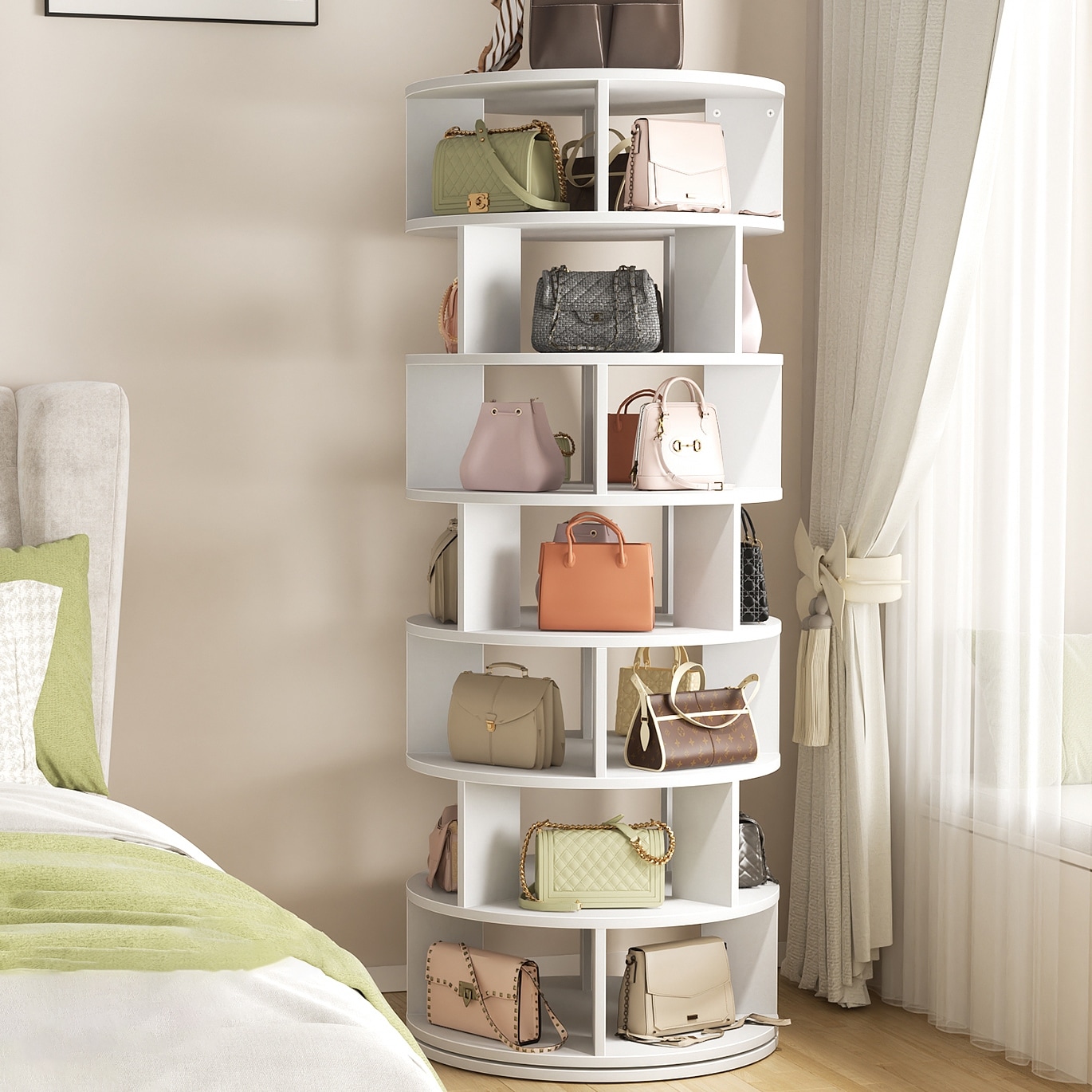 Cimly 7-tier Rotating Shoe Rack Tower, 32-pair Spinning Display Round Shoe Organizer for Closet