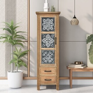 Tall Accent Storage Cabinet with 1 Door and 2 Drawers and Pattern - Bed ...
