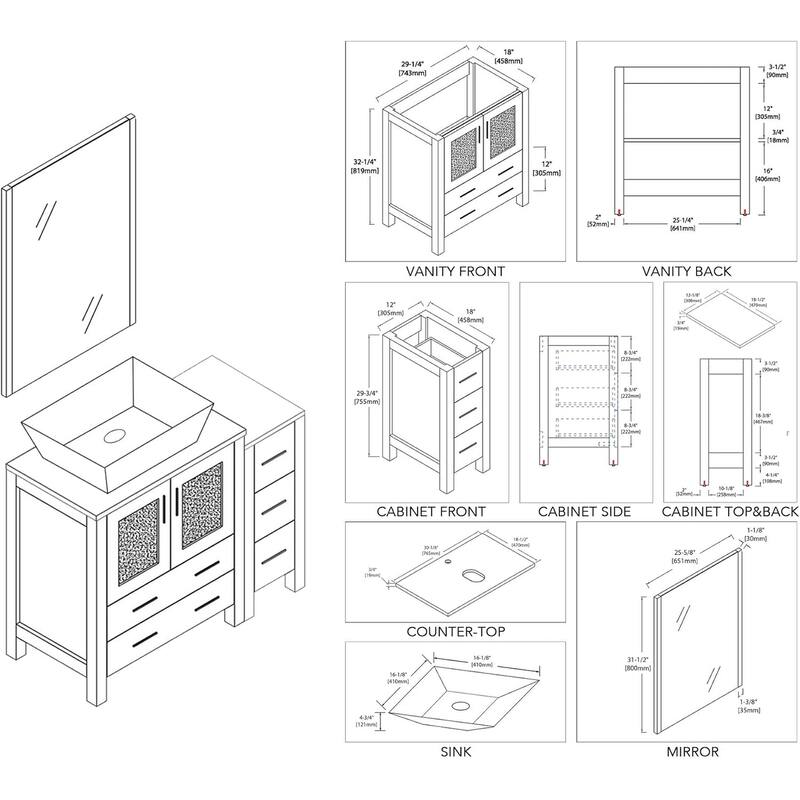Blossom Sydney 42" Bathroom Vanity with Storage Side Cabinet & Mirrors