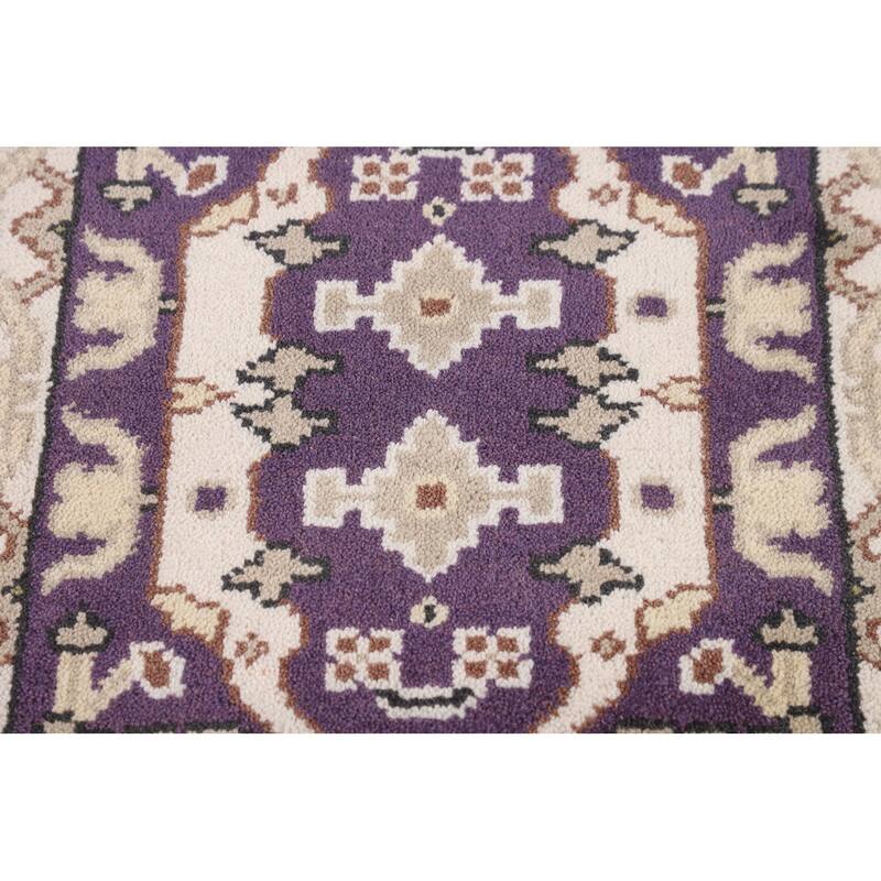 Purple & Ivory Oushak Oriental Runner Rug Hand-Knotted Wool Carpet - 2'6"x 9'9"