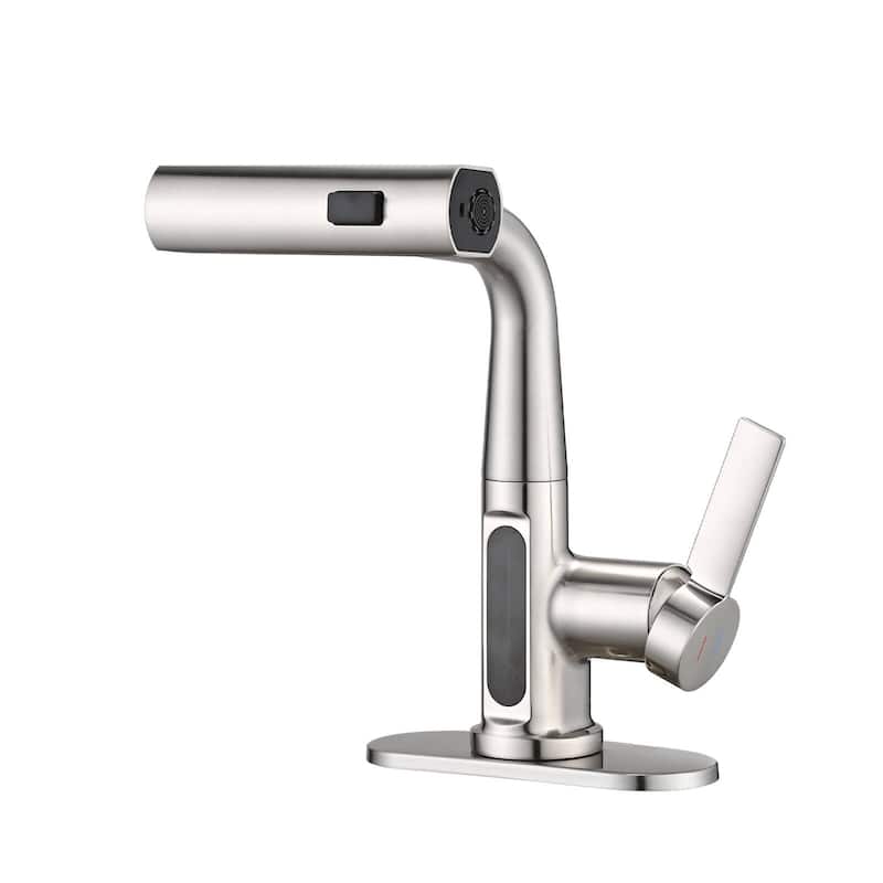 LED Temperature Display Bathroom Faucet with Pull Out Sprayer - Brushed Nickel