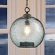 preview thumbnail 1 of 5, Luxury Vintage Smoky Blue Bubble Glass Pendant Light, 14"H x 12"W, with Olde Bronze Finish by Urban Ambiance