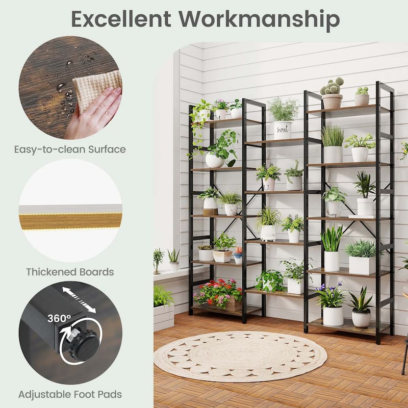 Gymax 5-tier Industrial Bookshelf Heavy-duty Metal Frame Bookcases w/