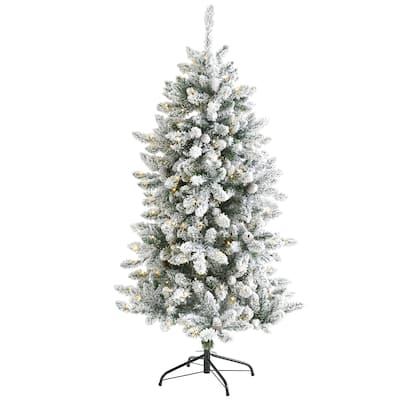 5' Flocked Livingston Fir Christmas Tree with 200 Clear Lights - Green