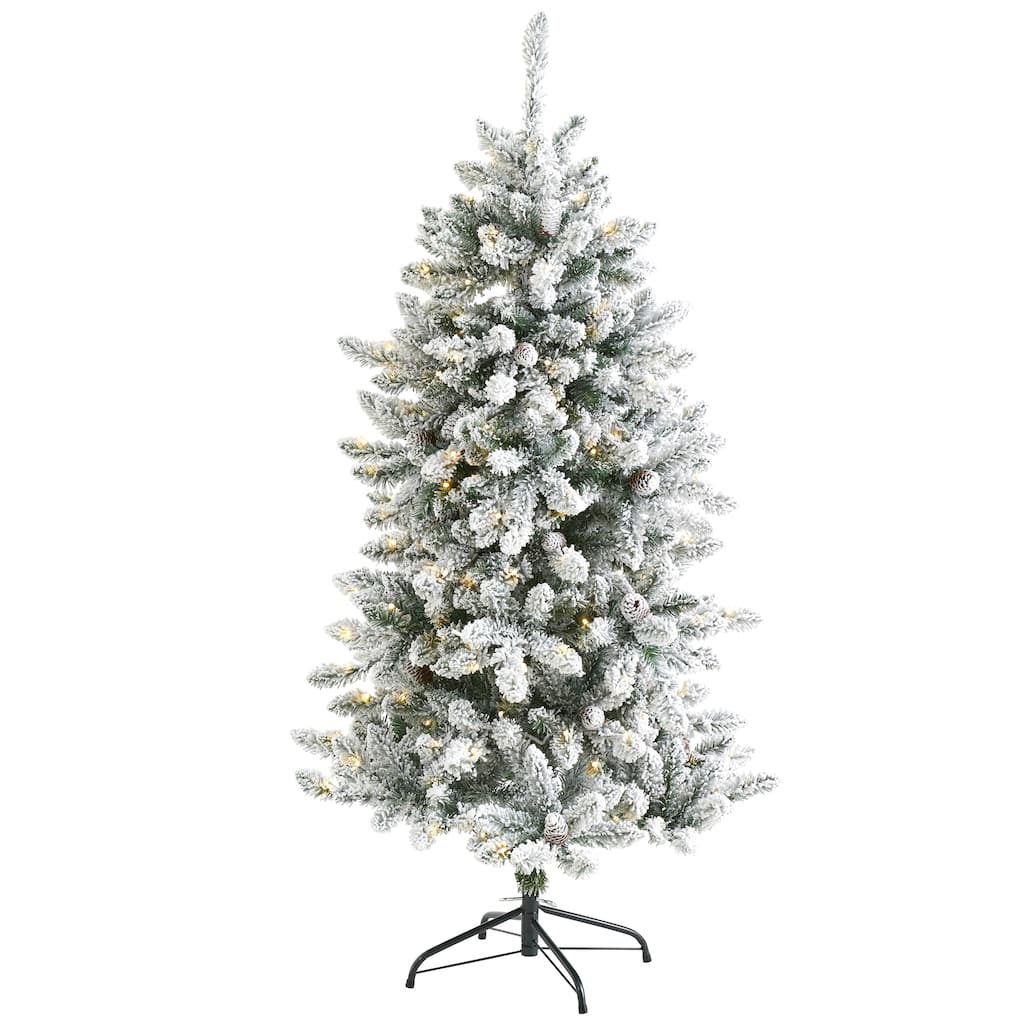5' Flocked Livingston Fir Christmas Tree with 200 Clear Lights - Green