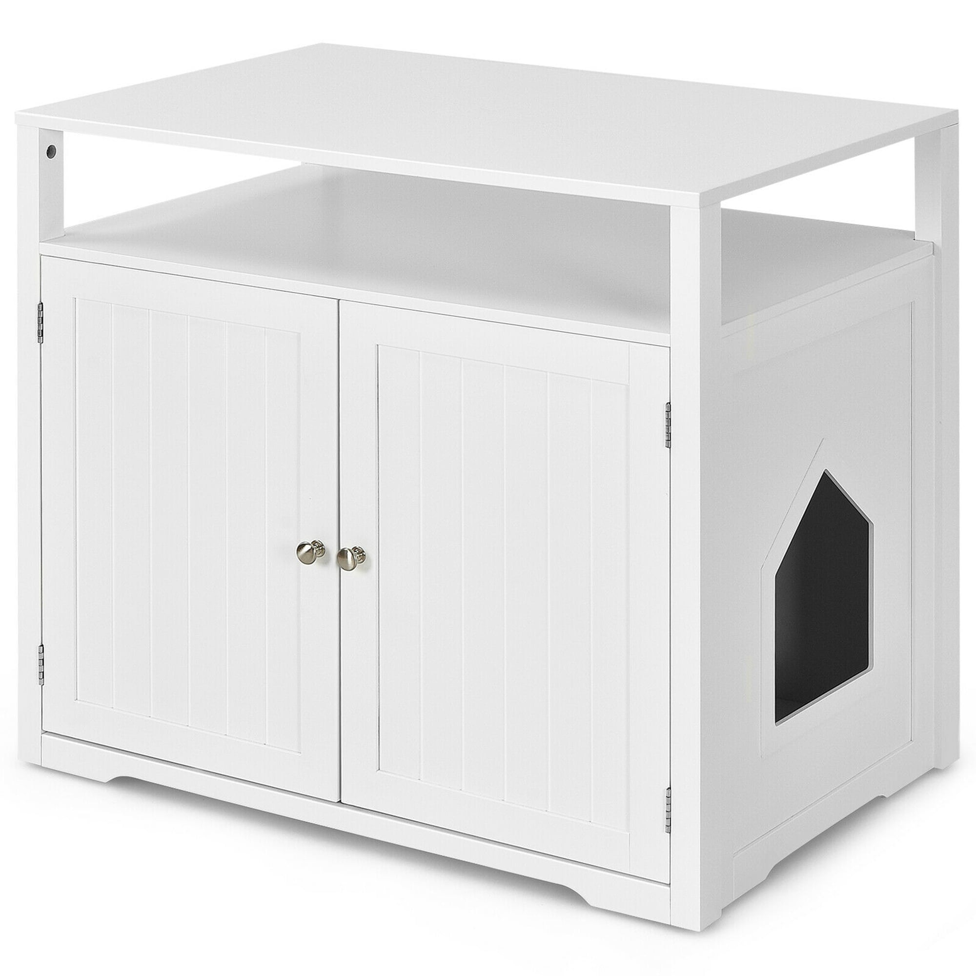 Gymax Wooden Cat Litter Box Enclosure Hidden Cat Washroom w/ Storage