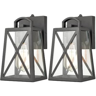 Sanremo Black Outdoor Wall Sconce Lighting Clear Glass Modern Dusk to Dawn Outdoor Lights Set of 2