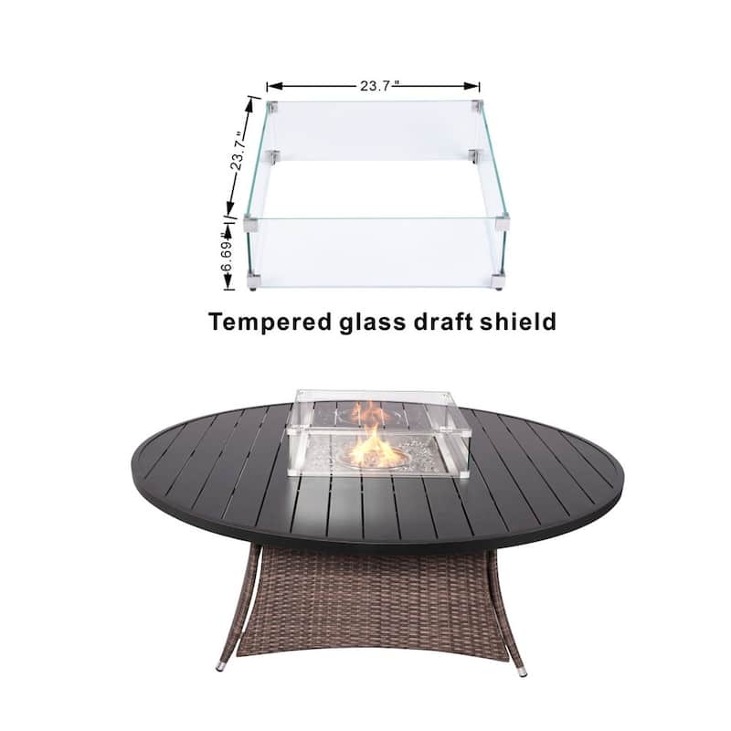 9-Piece Ellington Outdoor Wicker Round Firepit Dining Set - N/A