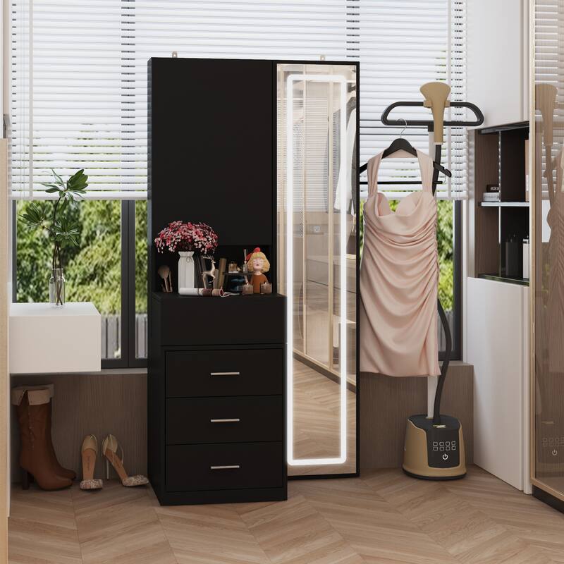 Sleek Storage Dresser with Ambient Mirror Lighting Makup Vanity Table