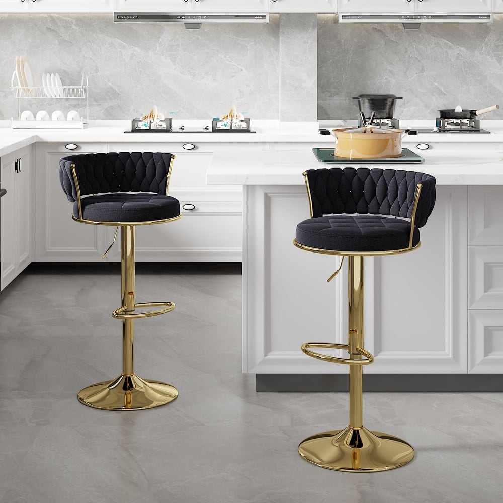 Javlergo 4 Colors Bar Stools Set of 2 Elegant Velvet Swivel Bar Stools with Adjustable Height Woven Back & Golden Base