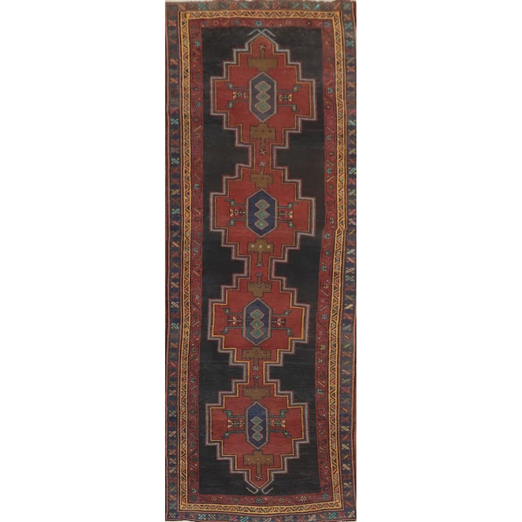 Hand Knotted Oriental 100% Wool Carpet Traditional Tribal Oranges & Rust Ardebil Runner Rug - 12' 8'' X 3' 8''