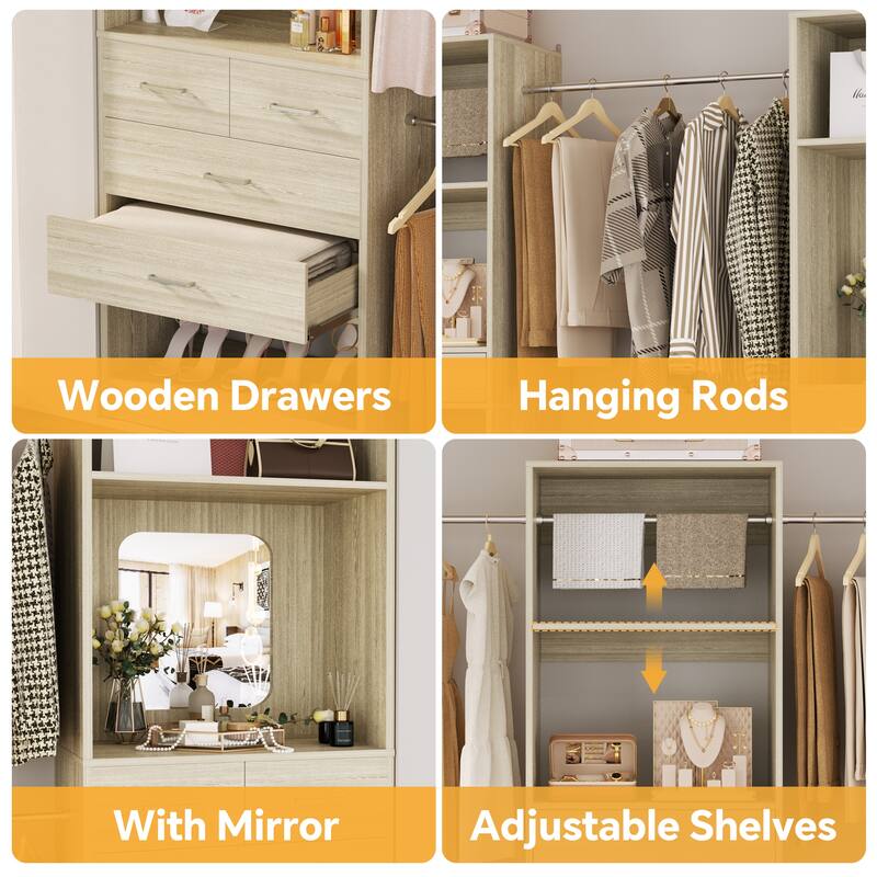 70'' - 221'' Set of 3 Closet System Organizer with Adjustable Hanging Rods, Shoe Racks, and Shelves