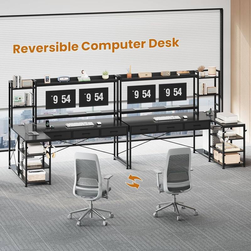 55" L Shaped Gaming Desk Corner Computer Desk Fabric Drawers