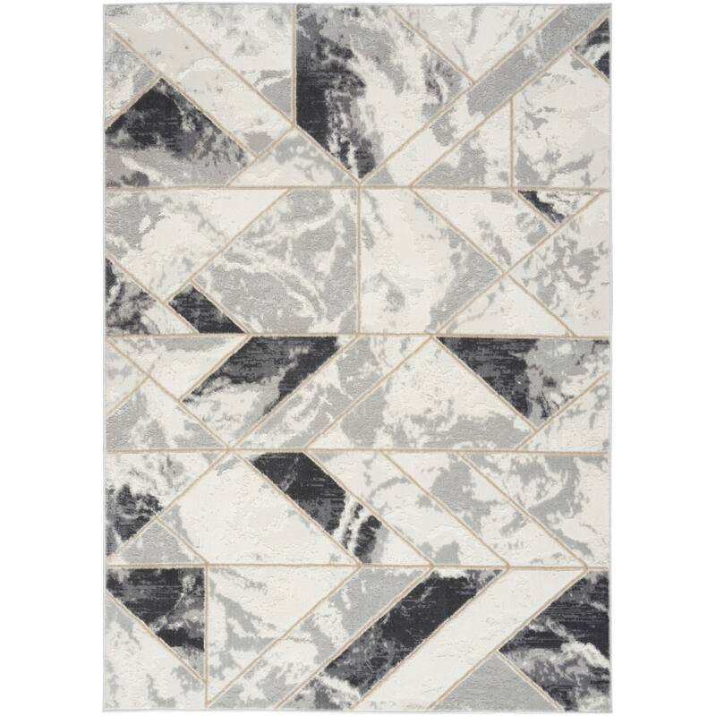 Buqa Geometric Modern Non Skid Stain Resistant Low Pile Area Rug By HomeRoots - 72' X '48' X '0.25