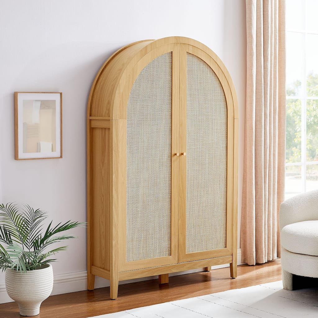 Calista 63 Inch Arched Storage Cabinet With Folding Desk
