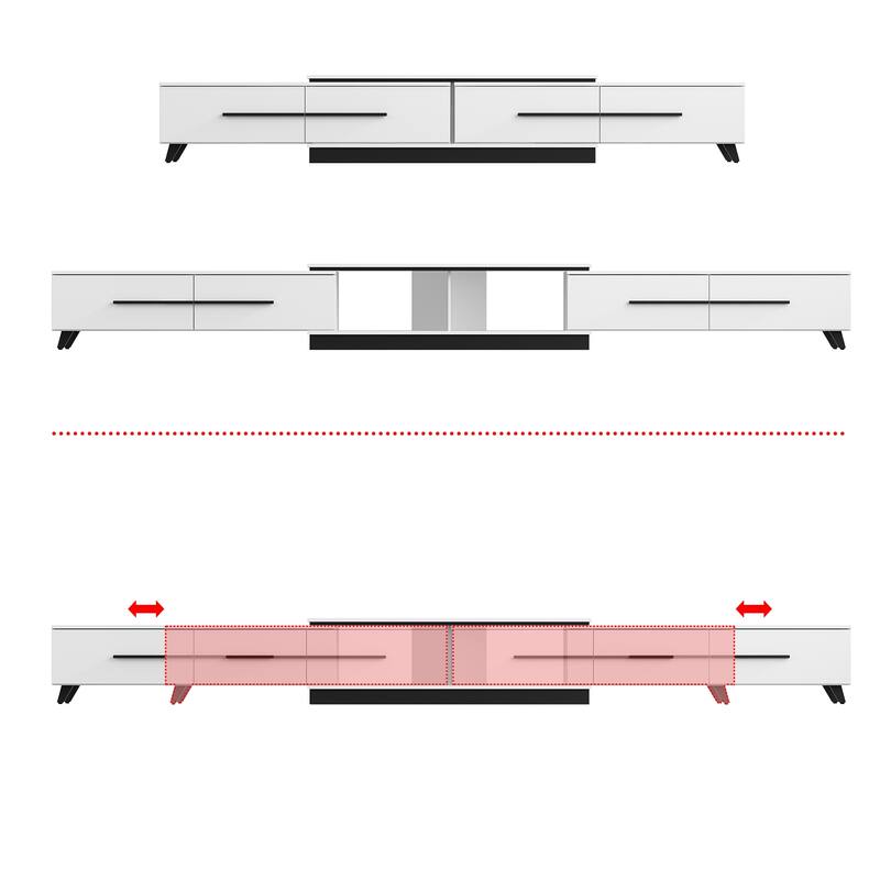 13.1"H Extendable Designs TV Stand with 4 Storage Drawer Black/White - White/Black