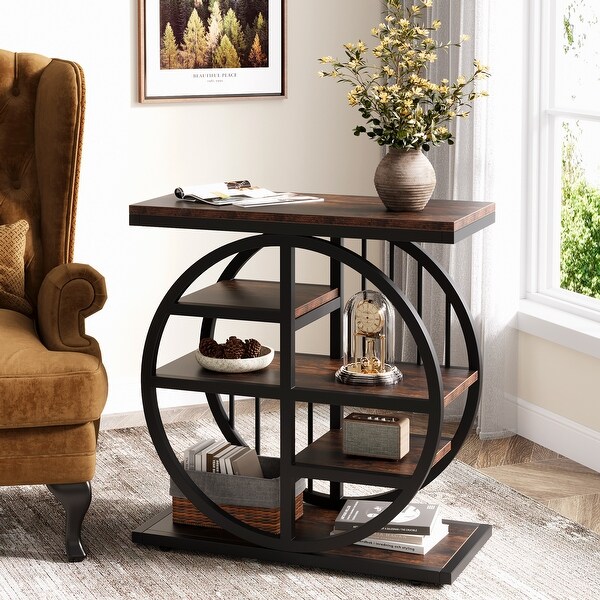 5 Tier End Table Industrial Wood Side Table with Storage Sheves Rustic Brown
