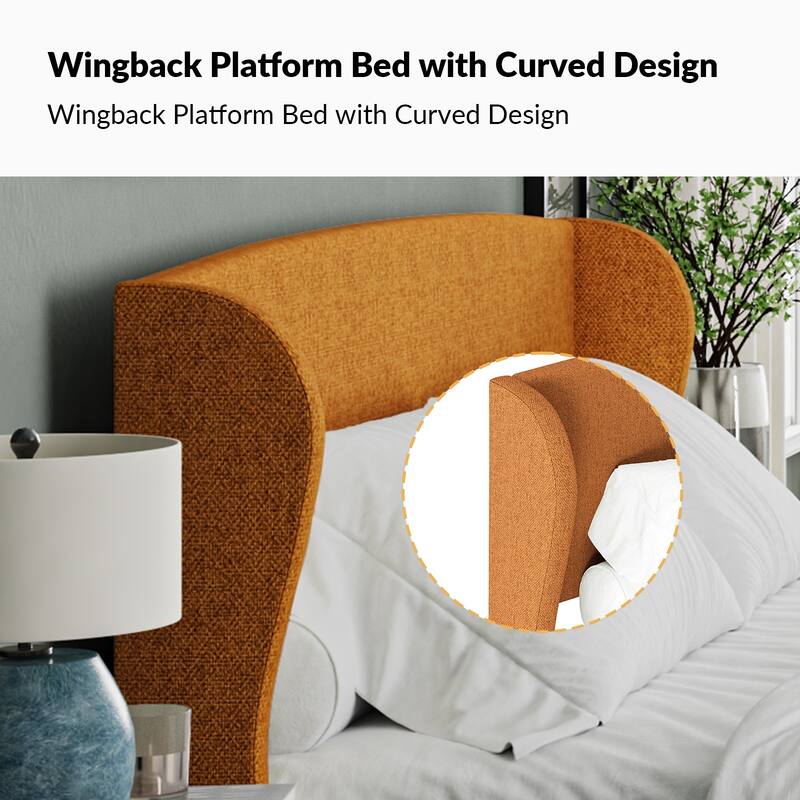 Gerald Upholstered Traditional Wingback Platform Bed By HULALA HOME