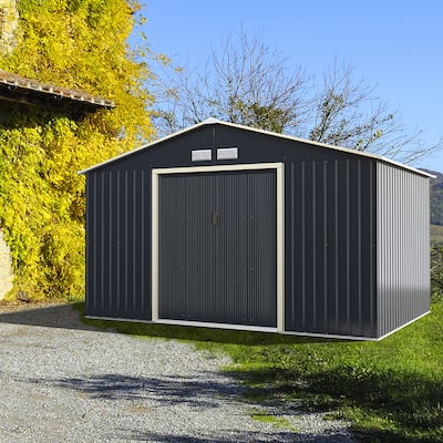 Costway Metal Storage Shed for Garden and Tools w/Sliding Double