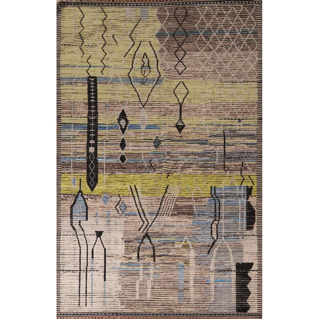 Moroccan Abstract Area Rug Handmade Modern Wool Carpet - 8'10"x 12'9"