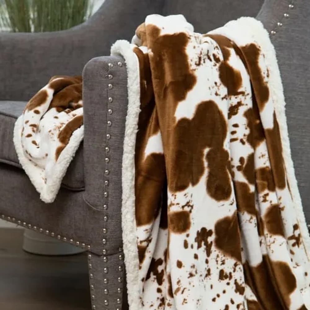 Cow Print Plush Sherpa Throw Blanket Brown On Sale Bed Bath Beyond 40868507