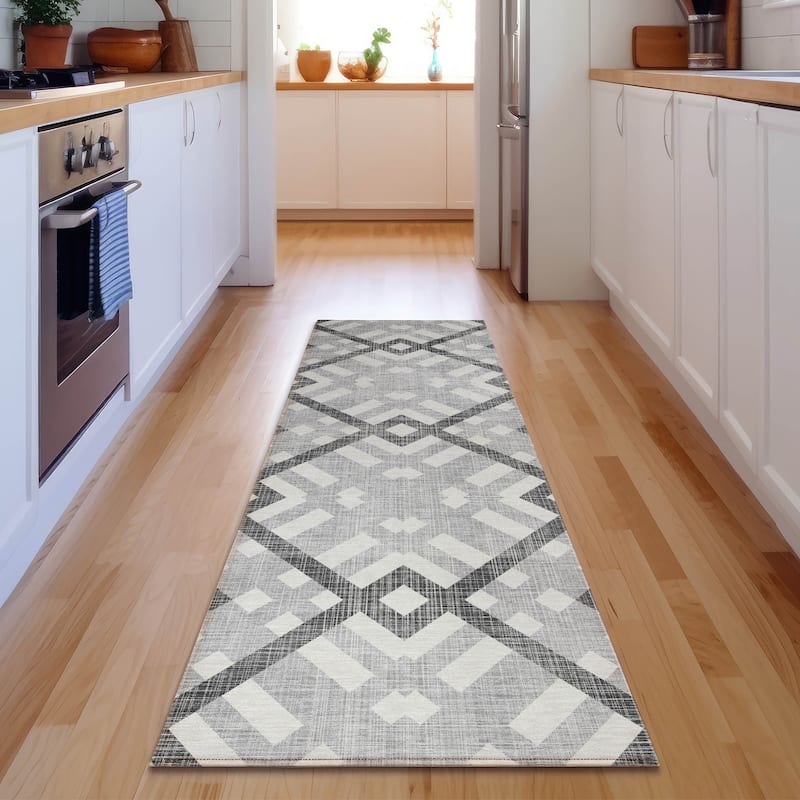 Premium Washable Super Soft Contemporary Geo Mayfield Rug - Gray - 2' 3" x 7' 6" - Runner
