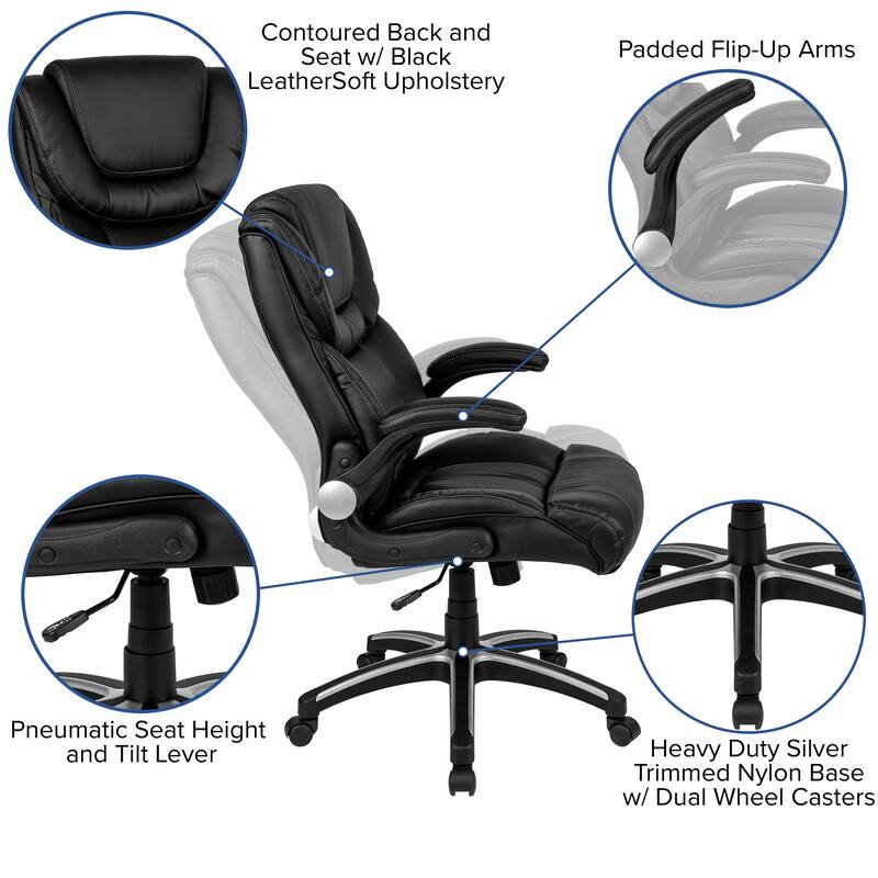 High Back LeatherSoft Executive Swivel Chair with Double Layered Headrest