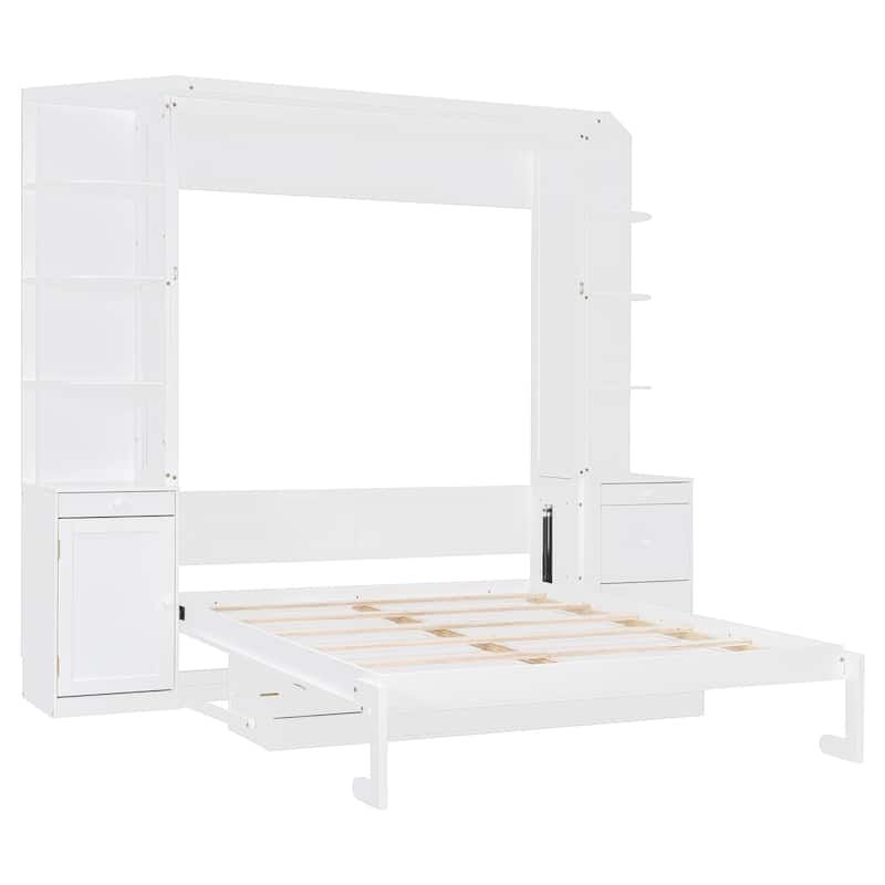 Queen Murphy Bed Wall Bed with Integrated Desk Cabinets Shelves