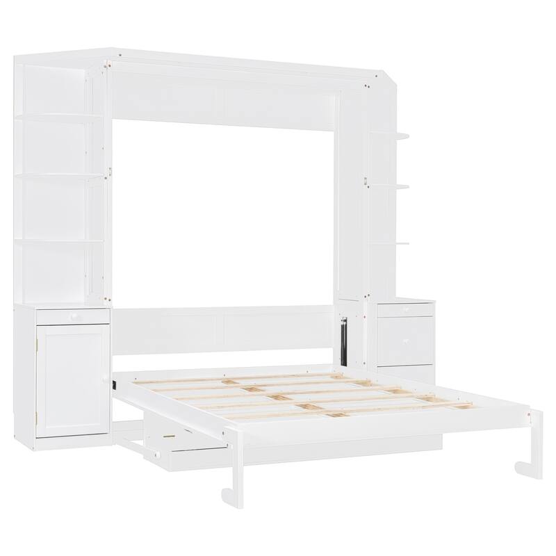 Roomfitters Queen Murphy Bed with Desk Storage Shelves and Cabinets Home Office