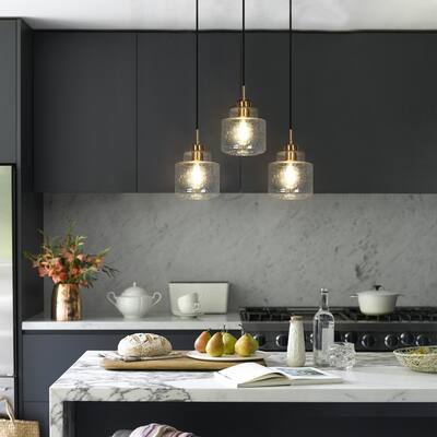 Contemparory Mini Glass Pendant Lights Brass Gold Dimmable Kitchen Island Lighting - D 6.7" x H 15.5"