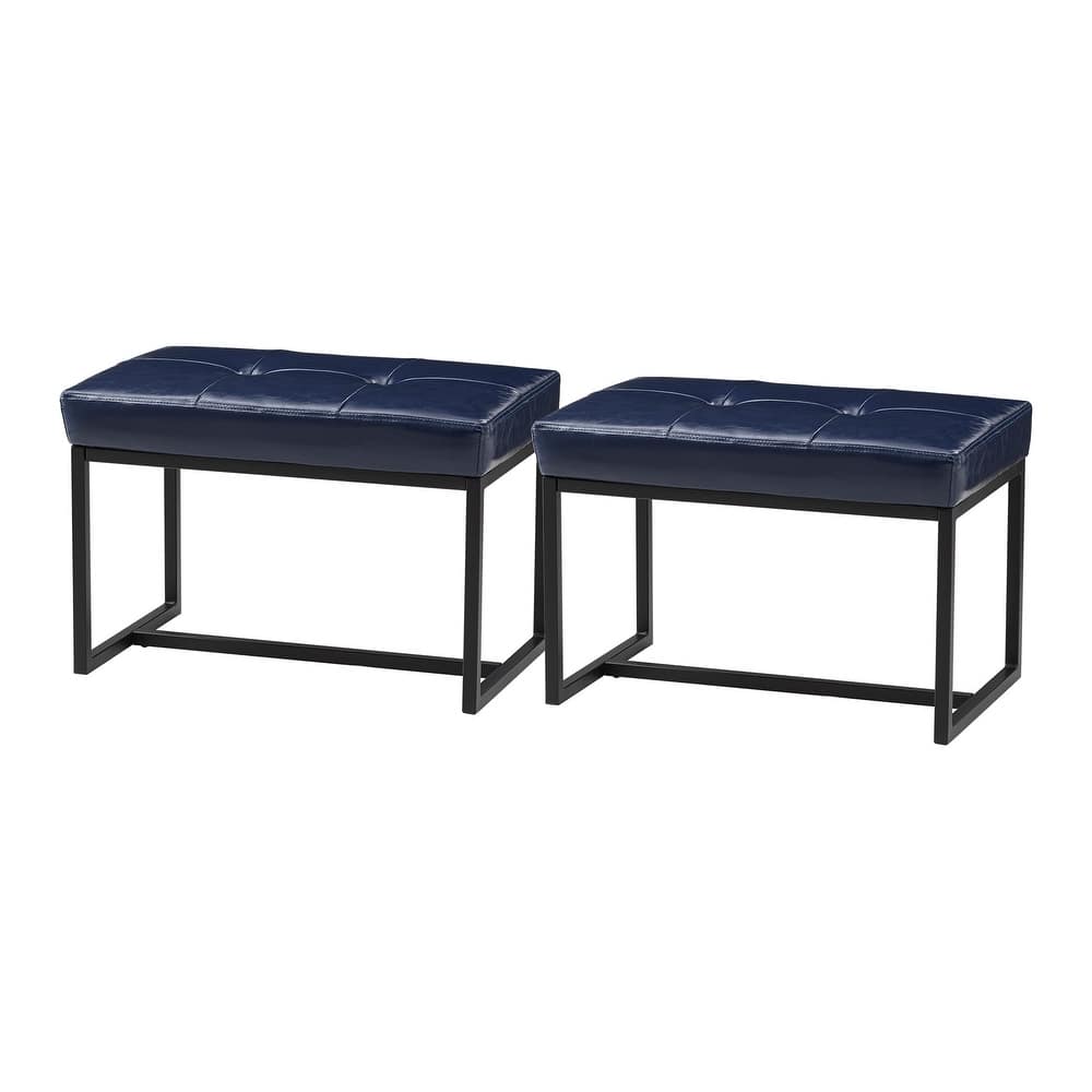 Glitzhome Set of 2 24"W Modern PU Leather Button-tufted Ottoman Foot stool