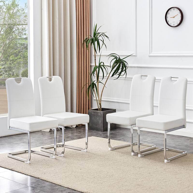 Set of 4 white thickened dining chairs with built- in spring packages and ergonomic design,perfectly blending comfort an