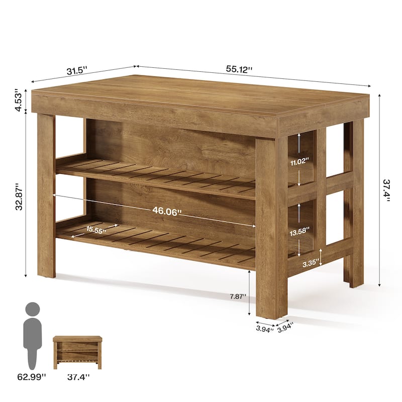 Kitchen Island with Seating and Storage Shelves