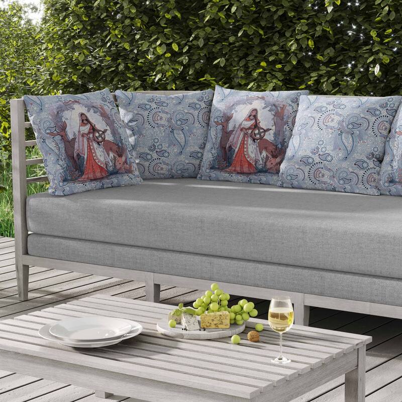 Forest Melodies Indoor/Outdoor Reversible Throw Pillow Blue and Red