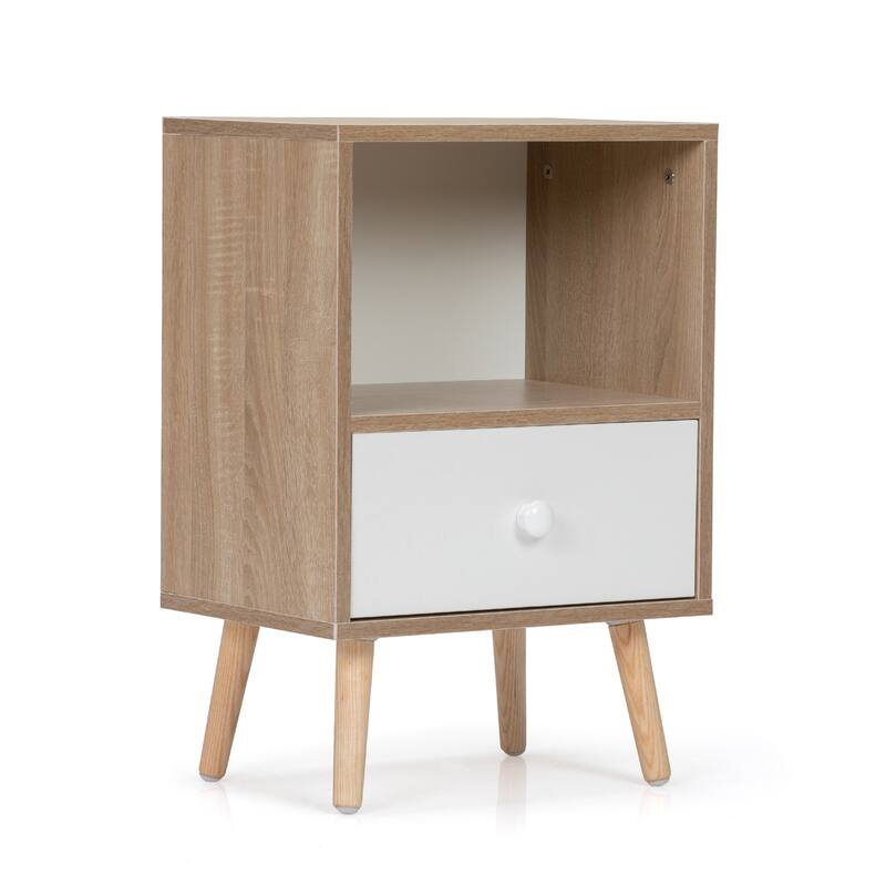 Wood Nightstand Set of 2, Bed Sofa Side Table with Drawer and Shelf