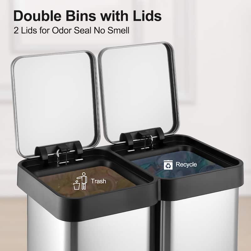 2 x 8 Gallon Dual Compartment Recycling Bins, Kitchen Trash Can