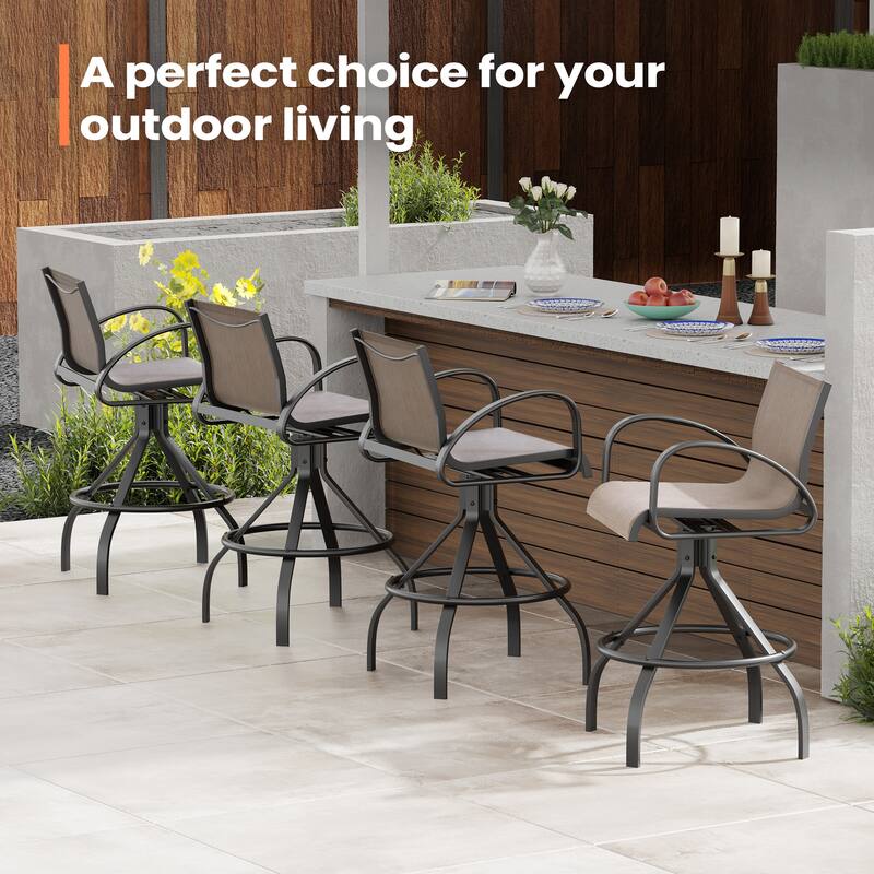 Pellebant 2/4-Piece Outdoor Indoor Patio Swivel Aluminum Bar Stools Sunbrella Textilene