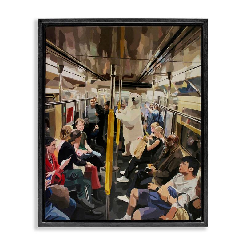 Stupell Polar Bear on Subway Framed Floater Canvas Wall Art Design By Keith Thomson - 25 x 31 - Black
