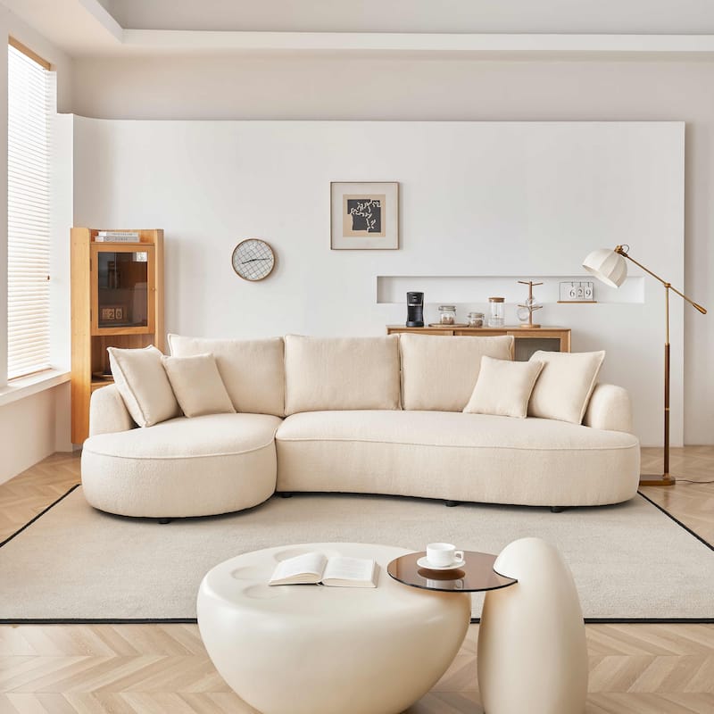 122.8" Modern Teddy Fabric Cloud Curved Sofa -- Left Facing