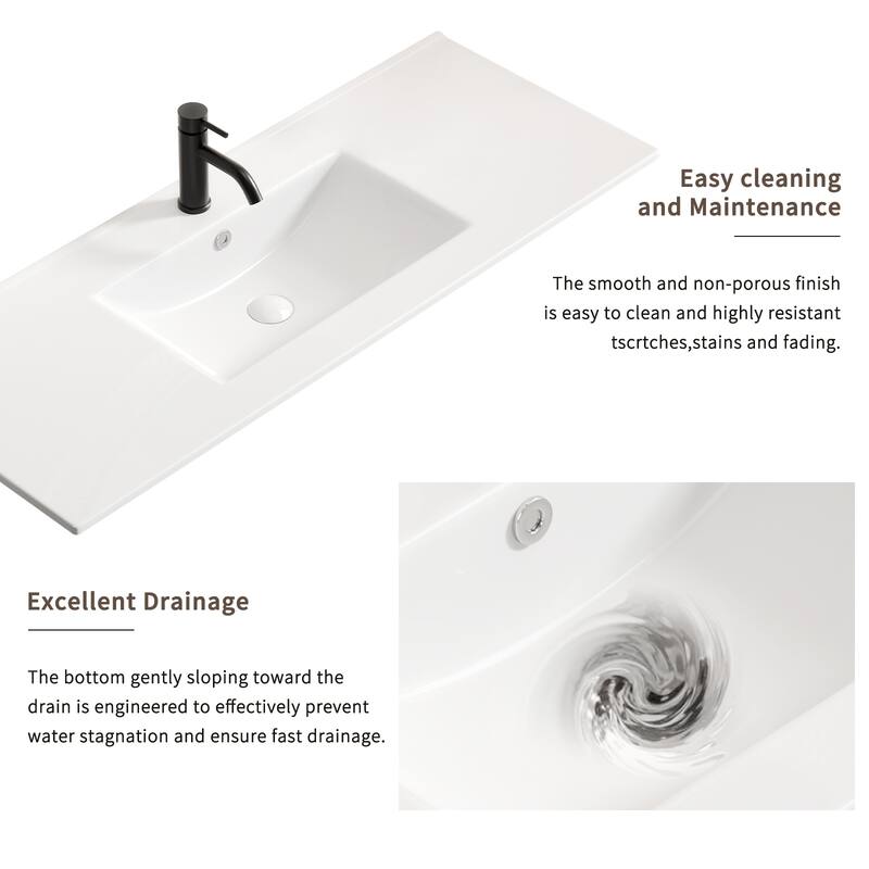 Ceramic Bathroom Sink - Thin Edge Vanity Basin, Single Bowl Countertop Porcelain Wash Basin for Bathroom