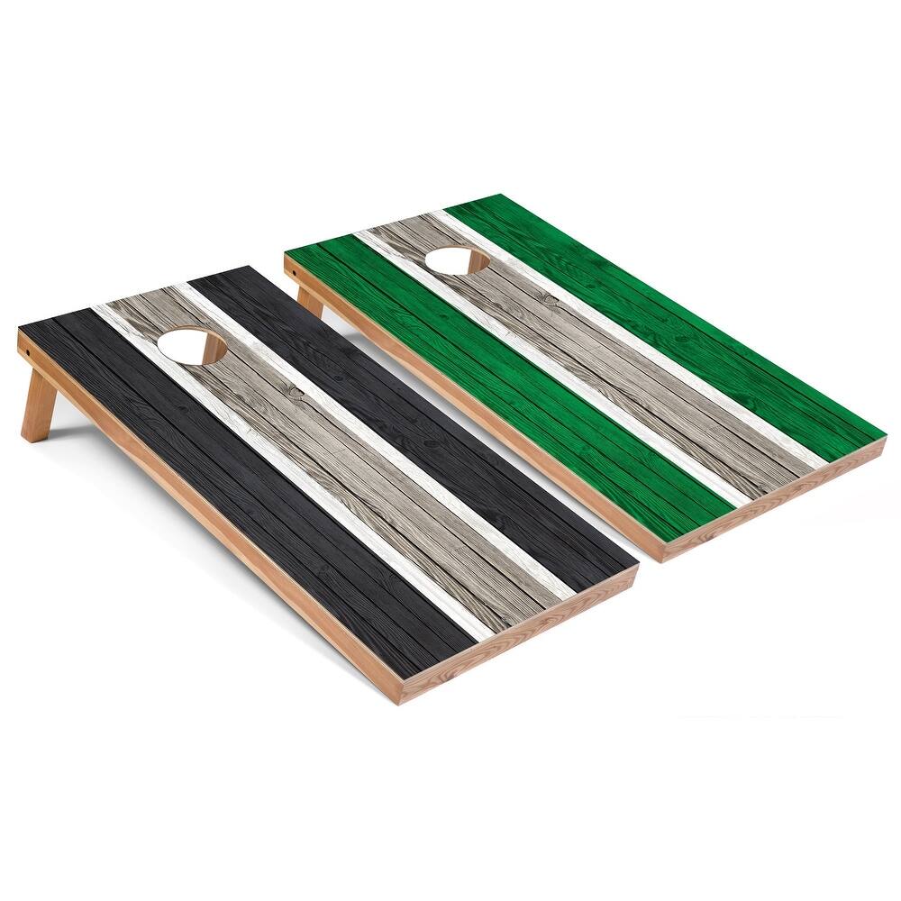 Solid Wood Cornhole Boards - Dark Grey and Kelly Stripes Design