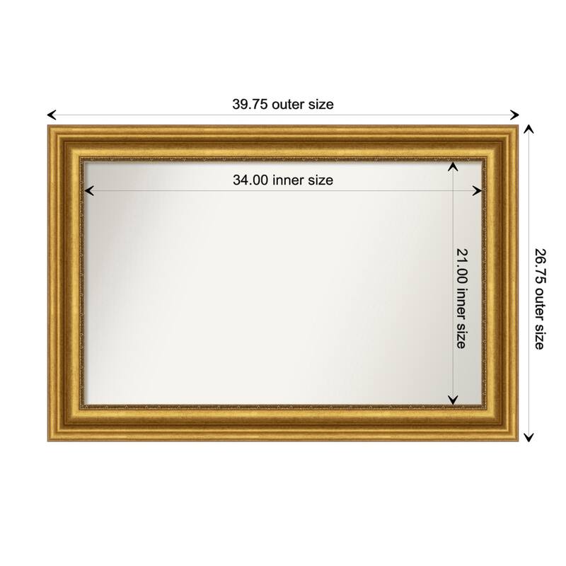 Parlor Gold Framed Non-Beveled Custom Wall Mirror, Bathroom Vanity Mirror - Outer Size: 39.75 x 26.75