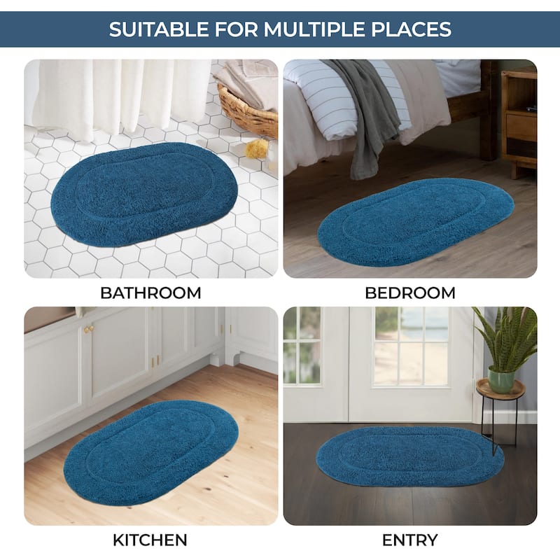 Superior Cotton Non-slip Oval Bath Rug - (Set of 2)
