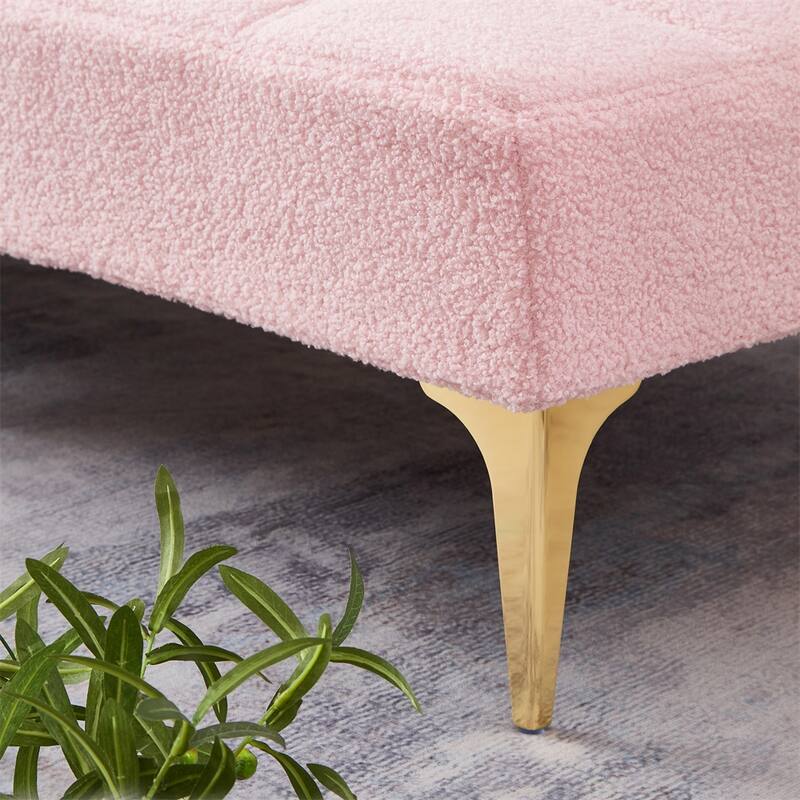 Convertible Single Sofa Bed Futon with Gold Metal Legs Teddy Fabric