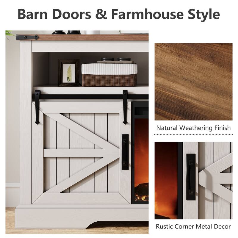 Fireplace TV Stand,Farmhouse Entertainment Center w/Sliding Barn Door