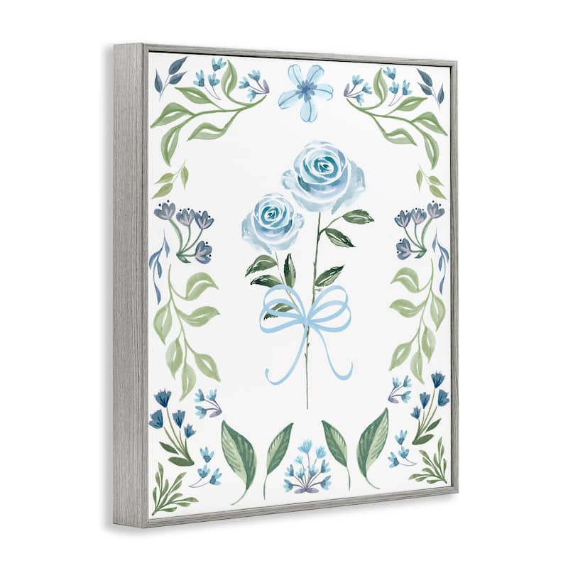 Stupell Blue Roses & Floral Border Framed Giclee Art Design By Kristen Brockmon