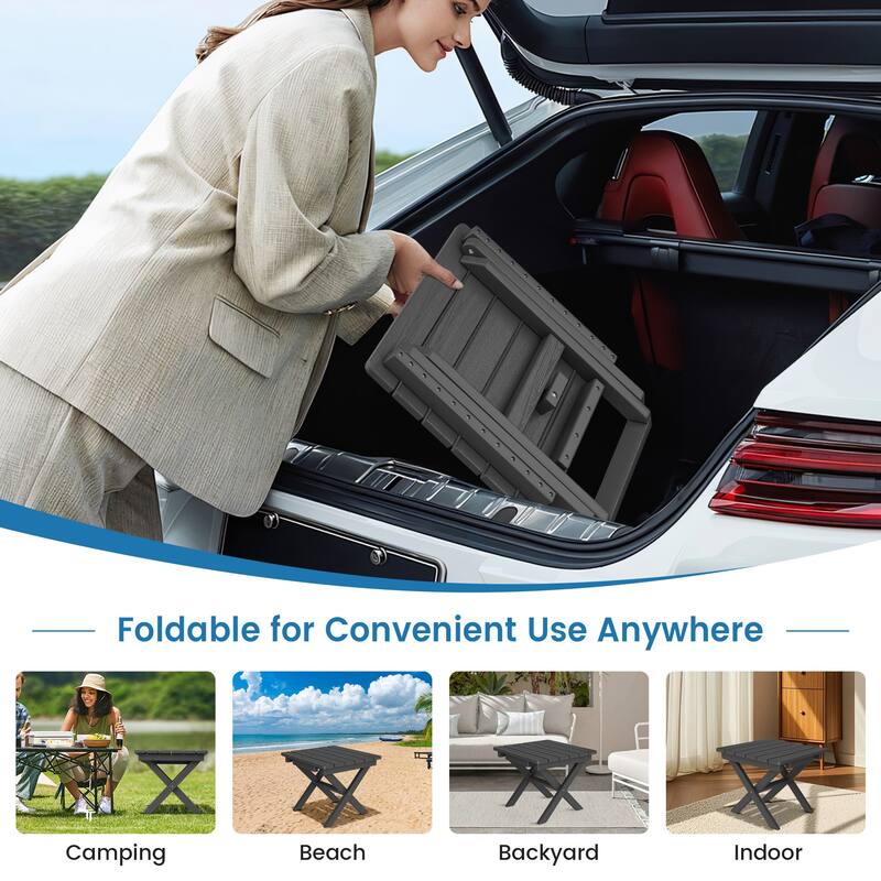 Outdoor Patio HDPE Foldable Side Table, Waterproof & Weather Resistant