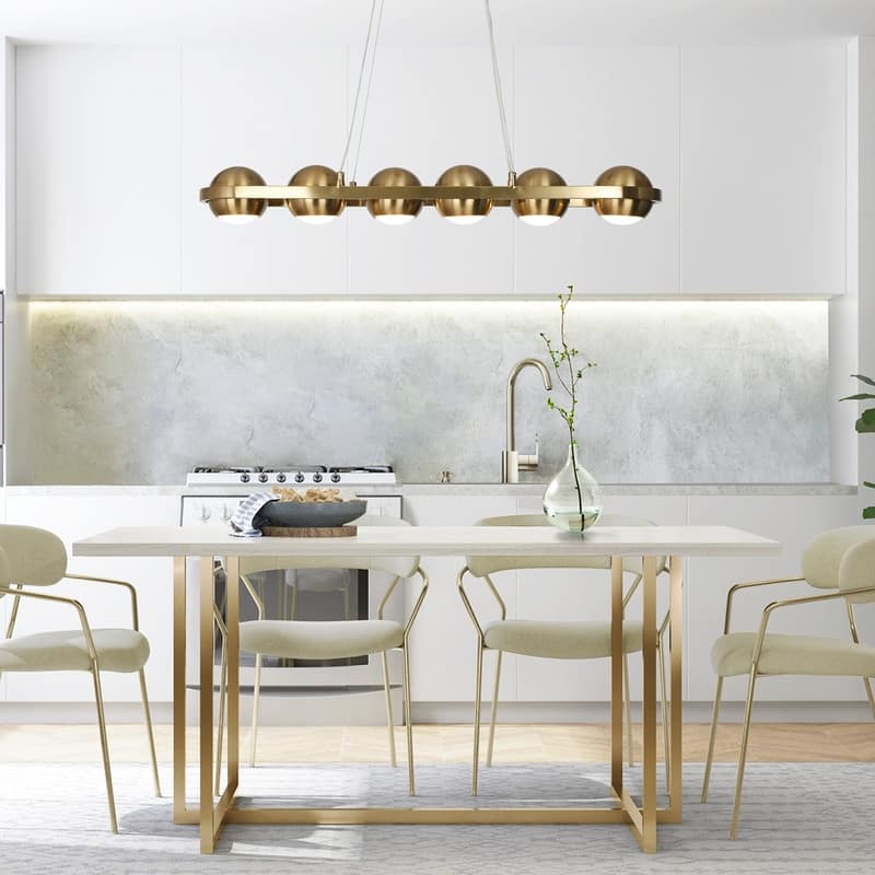 Modern 6-Light LED Gold Chandelier Linear Island Lights for Dining Room - 29.5" L x 4" H - 29.5" L x 4" H